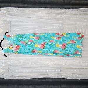 2/$25 Vintage 90's Hawaiian Print Sleeveless Maxi Dress Swim Suit Coverup SzM